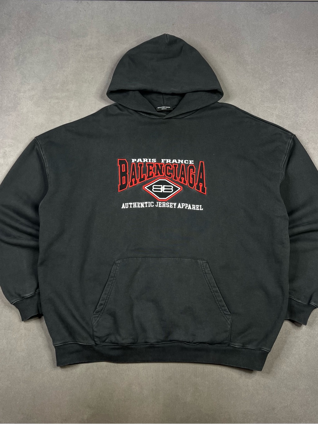 Balenciaga Black Hoodie With Red And White Chest Logo